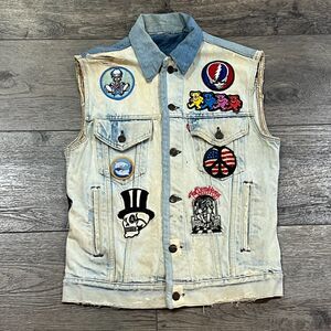 RARE 1of1 Vintage Levi’s Denim Vest w/ Grateful Dead Patches 1970s Biker - Small